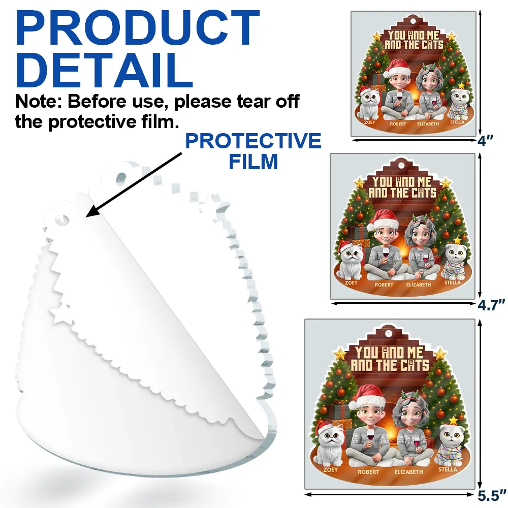 3D Effect Sitting Couple You And Me And The Cat - Personalized Custom Shaped Acrylic Ornament - Image 7