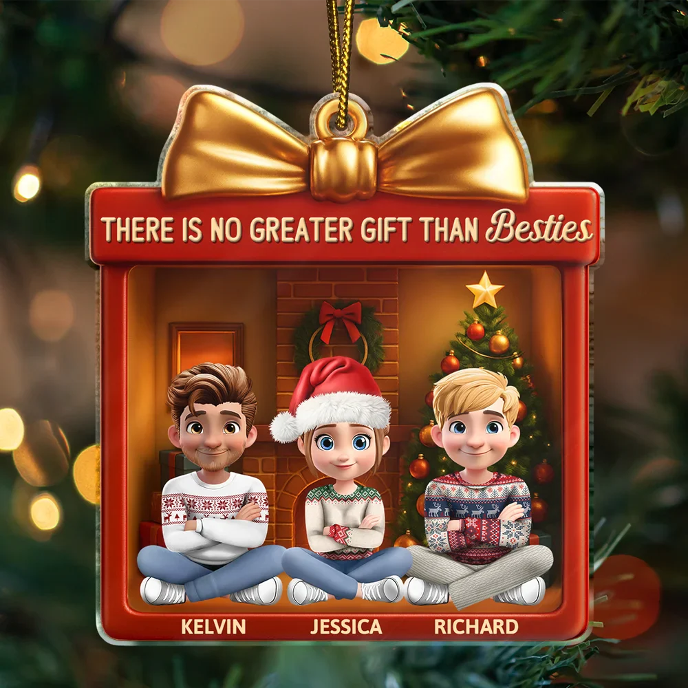 3D Effect Sitting There Is No Greater Gift Than Friendship - Personalized Custom Shaped Acrylic Ornament - Image 3