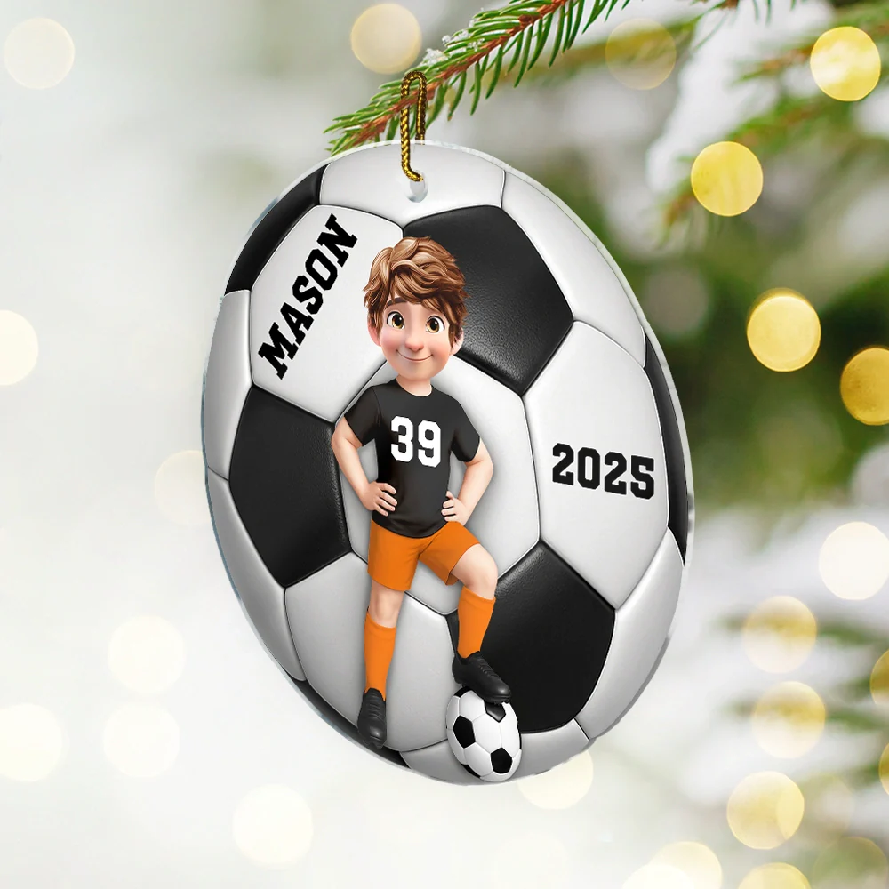 3D Effect Soccer Girl Boy - Personalized Custom Shaped Acrylic Ornament - Image 3