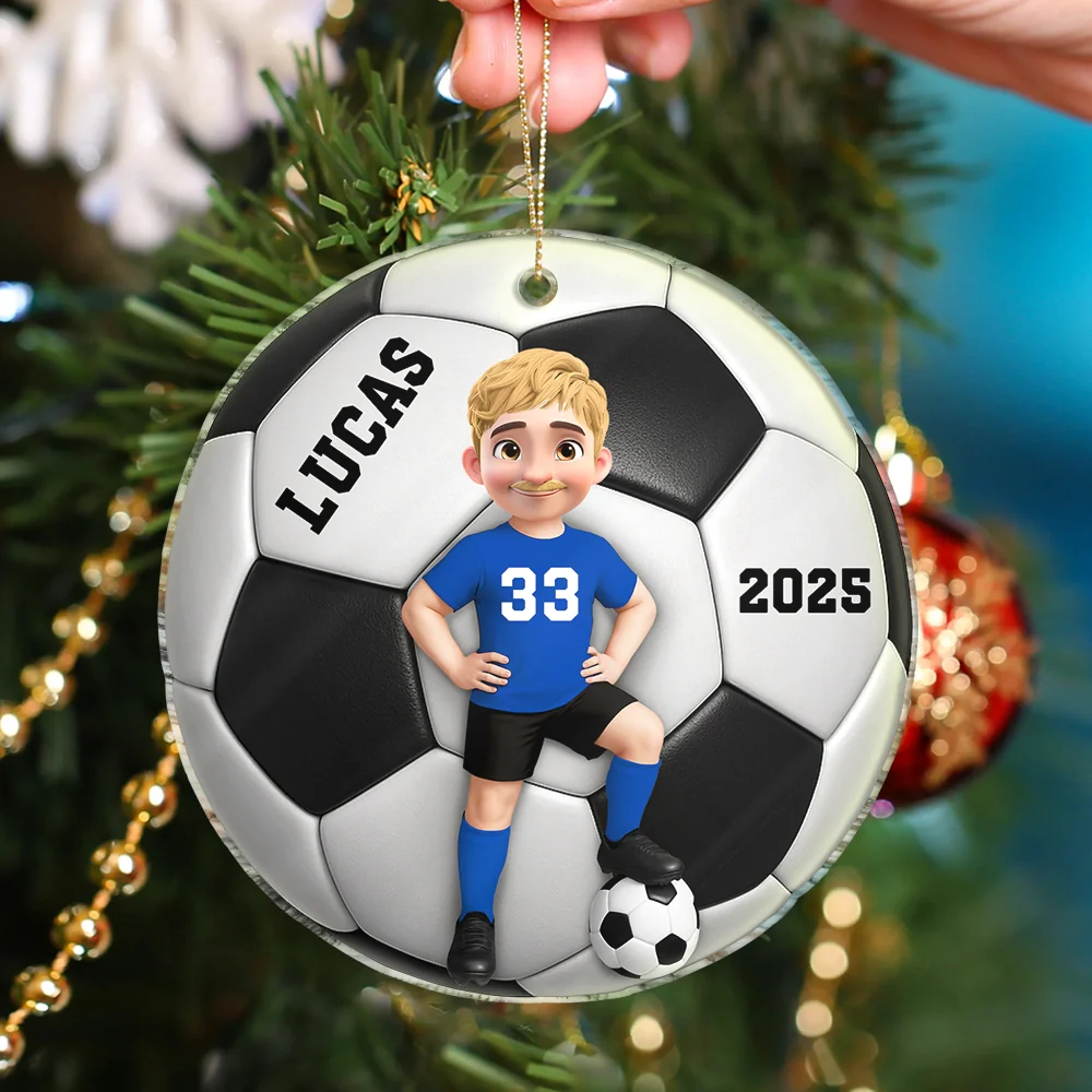 3D Effect Soccer Girl Boy - Personalized Custom Shaped Acrylic Ornament - Image 5