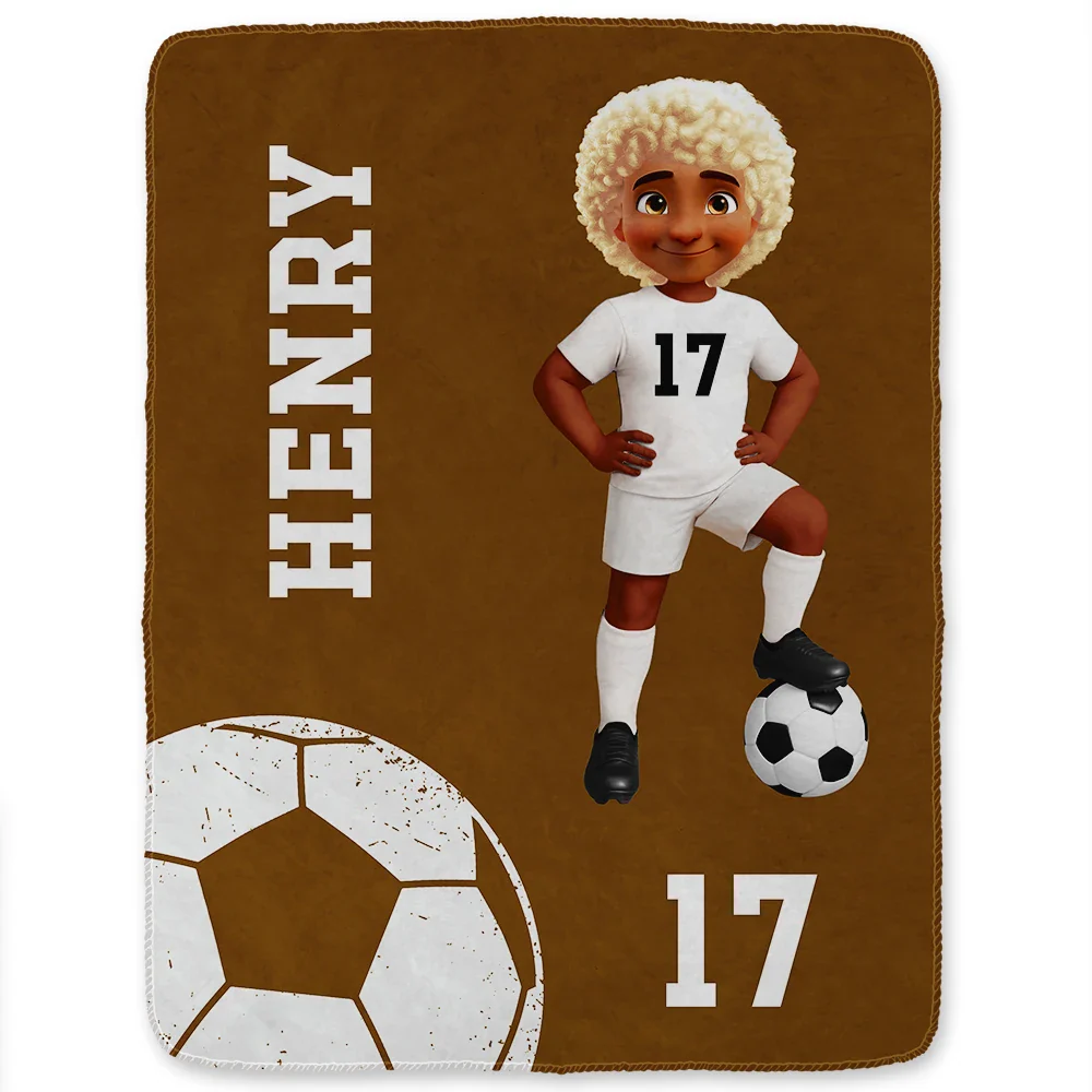 3D Effect Soccer Girl Boy - Personalized Fleece Blanket, Sherpa Blanket - Image 2