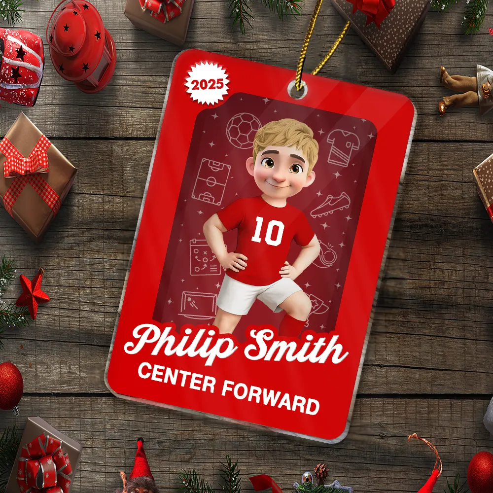 3D Effect Soccer Player Toy Box - Personalized Custom Shaped Acrylic Ornament - Image 5