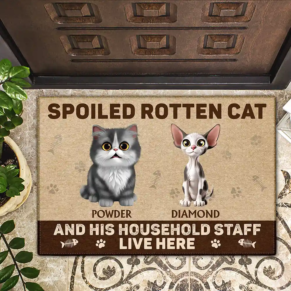 3D Effect Spoiled Rotten Cats Live Here - Personalized Doormat - Image 2