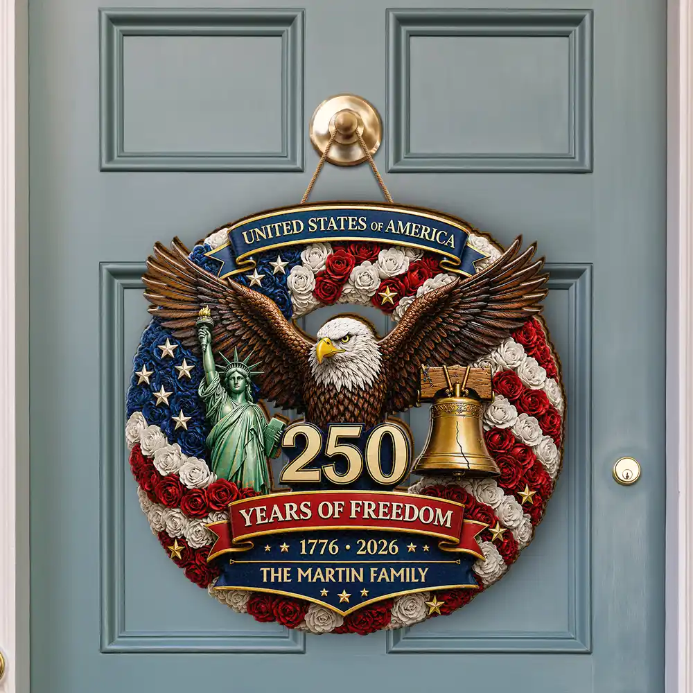 3D Effect Stars Stripes & Flowers 250 Years Of Freedom - Personalized Custom Shaped Wood Sign - Image 3
