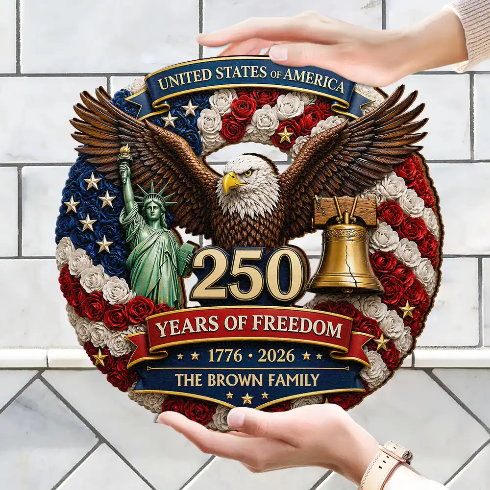 3D Effect Stars Stripes & Flowers 250 Years Of Freedom - Personalized Custom Shaped Wood Sign - Image 4