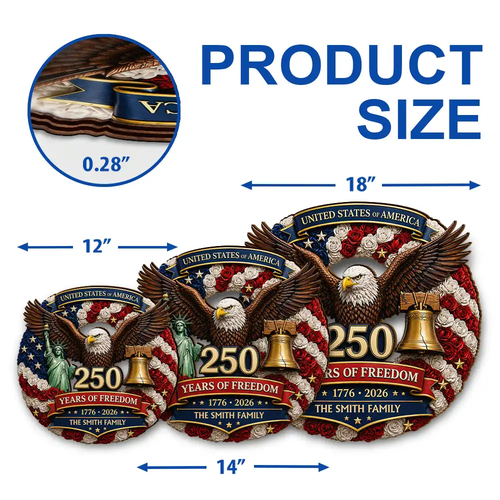 3D Effect Stars Stripes & Flowers 250 Years Of Freedom - Personalized Custom Shaped Wood Sign - Image 5