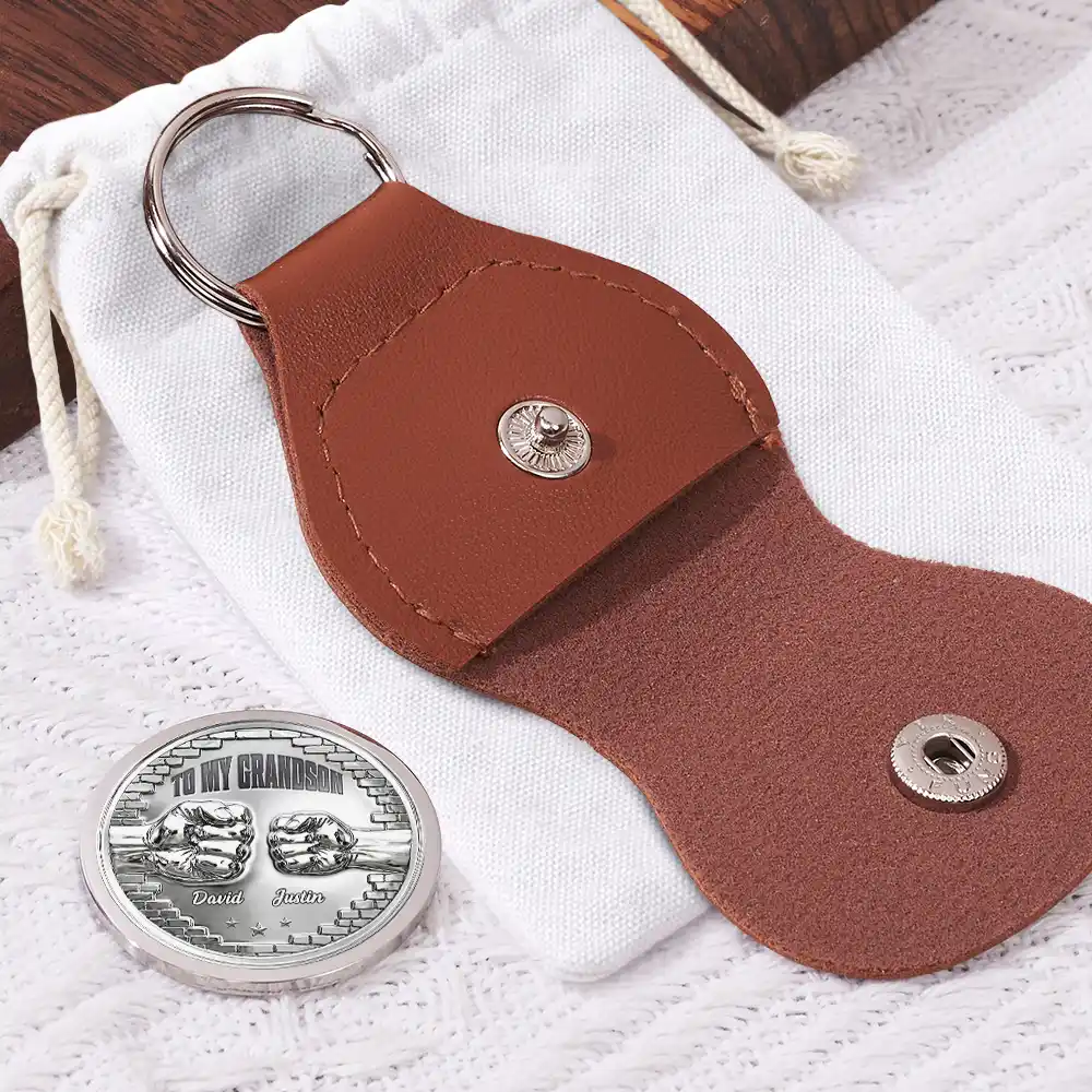 3D Effect To My Son Just Do Your Best - Personalized Leather Pocket Hug - Image 2