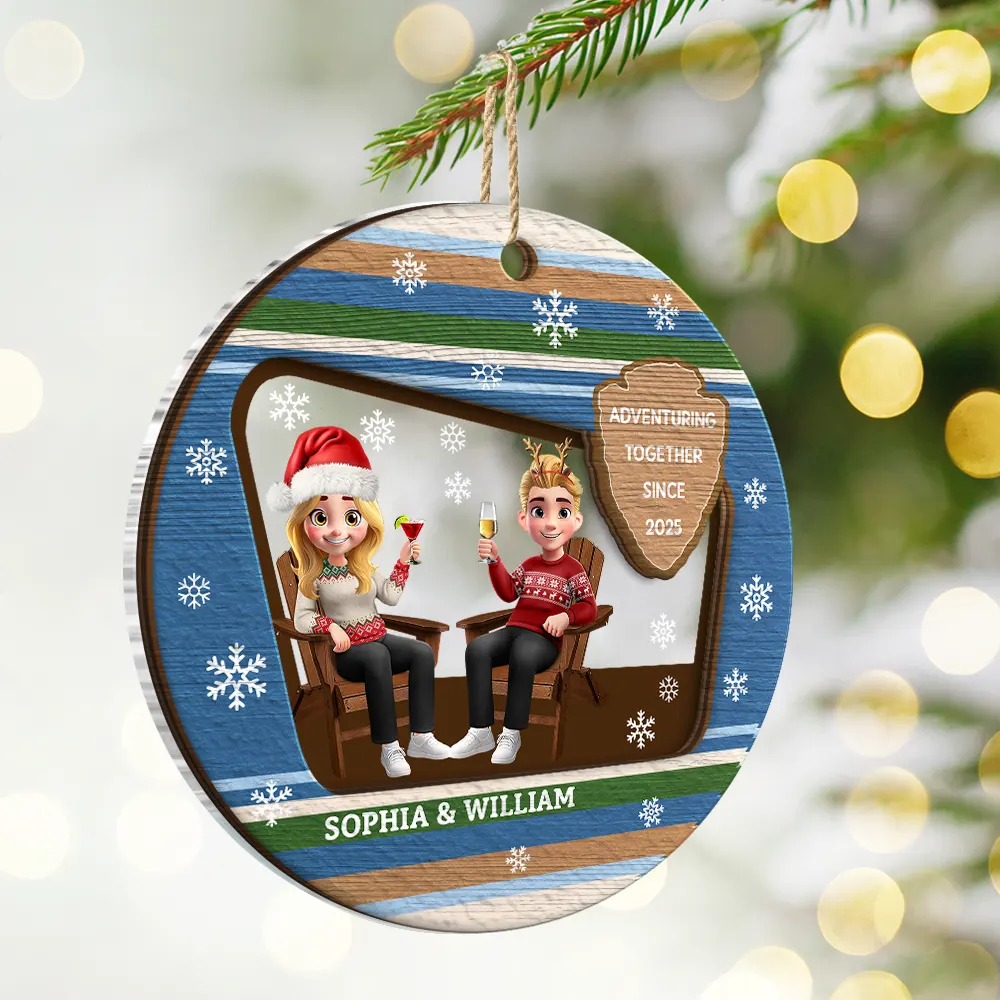 3D Effect Travel Couple Adventure Together Since - Personalized 2-Layered Mix Ornament - Image 2