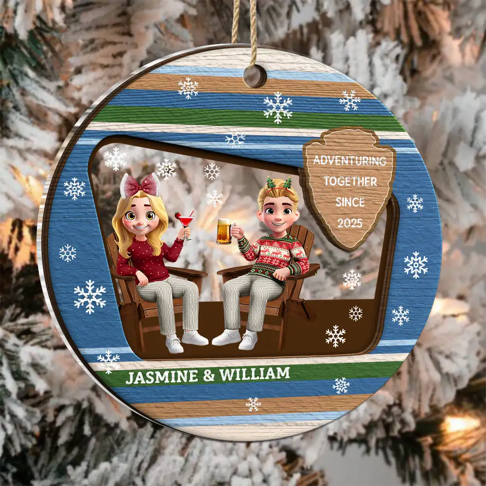 3D Effect Travel Couple Adventure Together Since - Personalized 2-Layered Mix Ornament - Image 3