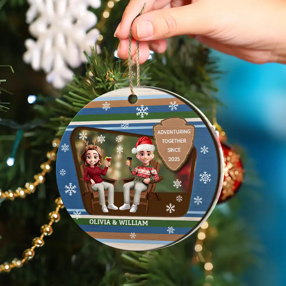 3D Effect Travel Couple Adventure Together Since - Personalized 2-Layered Mix Ornament - Image 4