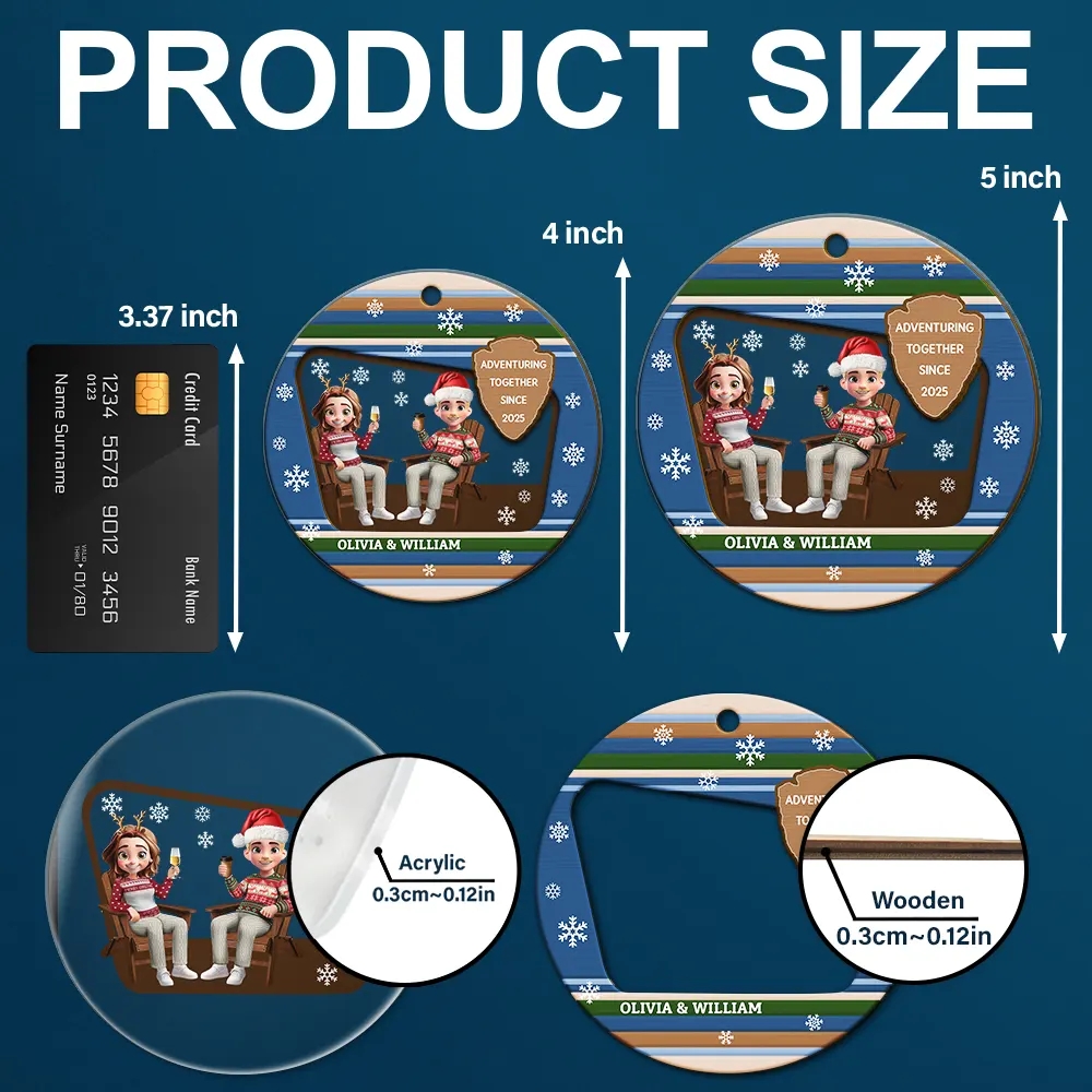 3D Effect Travel Couple Adventure Together Since - Personalized 2-Layered Mix Ornament - Image 5