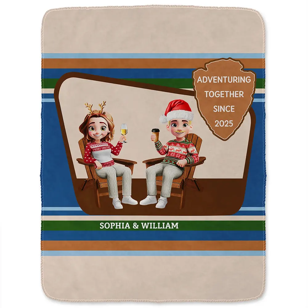 3D Effect Travel Couple Adventure Together Since - Personalized Fleece Blanket, Sherpa Blanket - Image 2