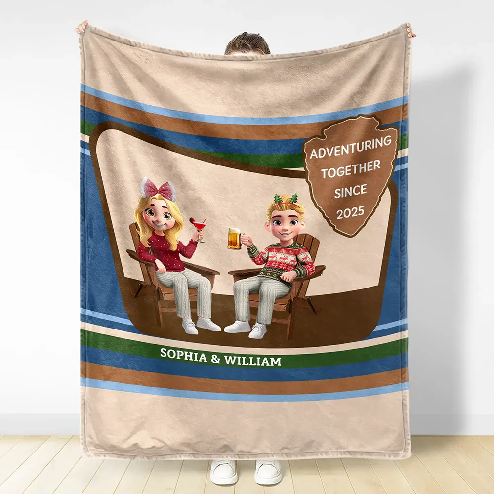 3D Effect Travel Couple Adventure Together Since - Personalized Fleece Blanket, Sherpa Blanket - Image 3