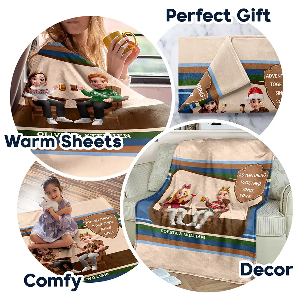 3D Effect Travel Couple Adventure Together Since - Personalized Fleece Blanket, Sherpa Blanket - Image 7