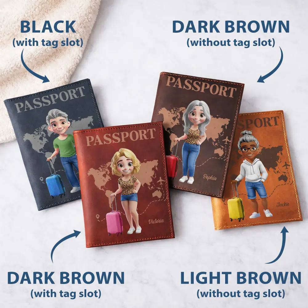 3D Effect Travel Woman Man - Personalized Leather Passport Holder - Image 2