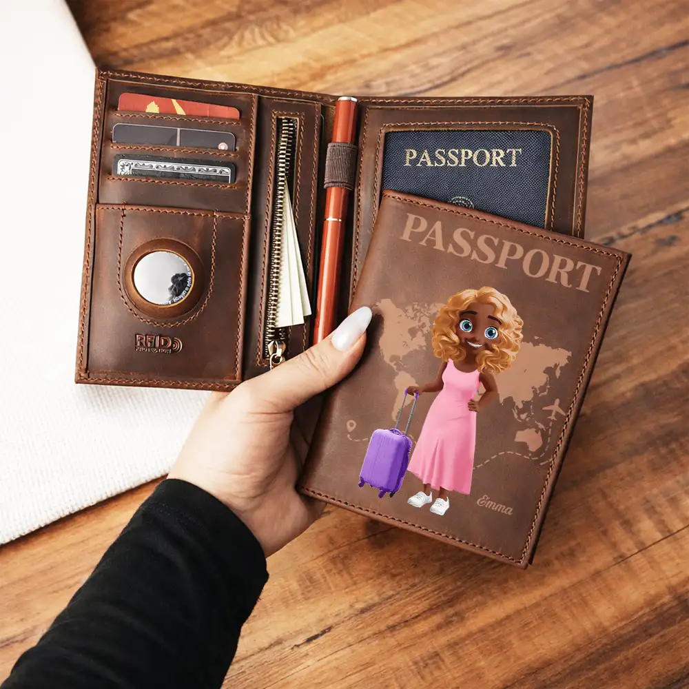 3D Effect Travel Woman Man - Personalized Leather Passport Holder - Image 3