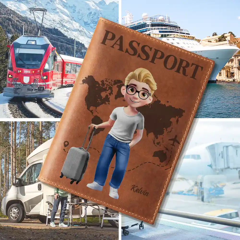 3D Effect Travel Woman Man - Personalized Leather Passport Holder - Image 6