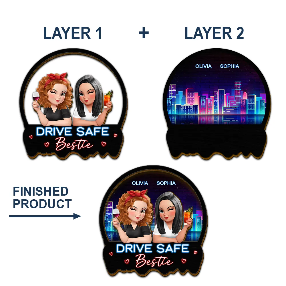 3D Effect Turban Besties Drive Safe I Love You - Personalized Custom Shaped Car Visor Clip - Image 5