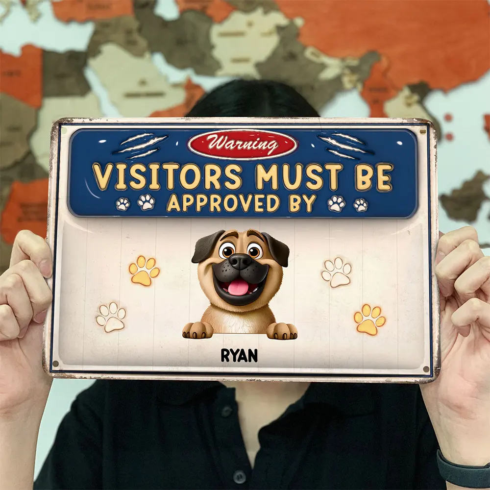 3D Effect Warning Visitors Must Be Approved - Personalized Classic Metal Signs - Image 3