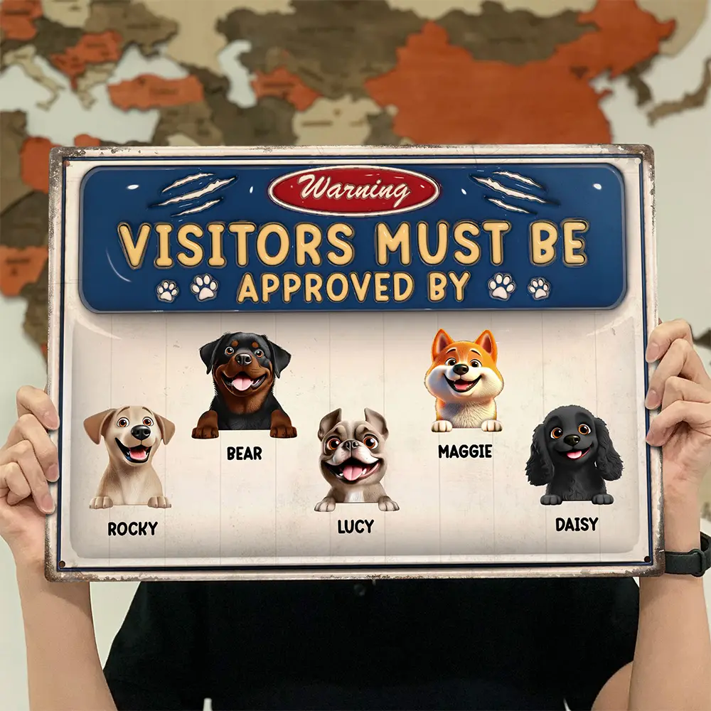 3D Effect Warning Visitors Must Be Approved - Personalized Classic Metal Signs - Image 4