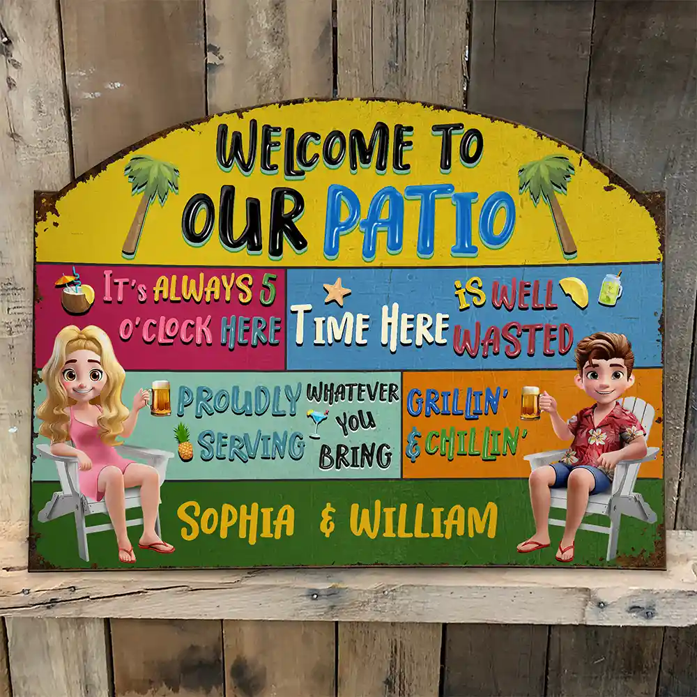 3D Effect Welcome To Our Patio - Personalized Custom Shaped Metal Sign - Image 5