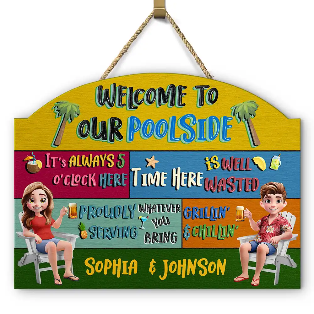 3D Effect Welcome To Our Pool - Personalized Custom Shaped Wood Sign