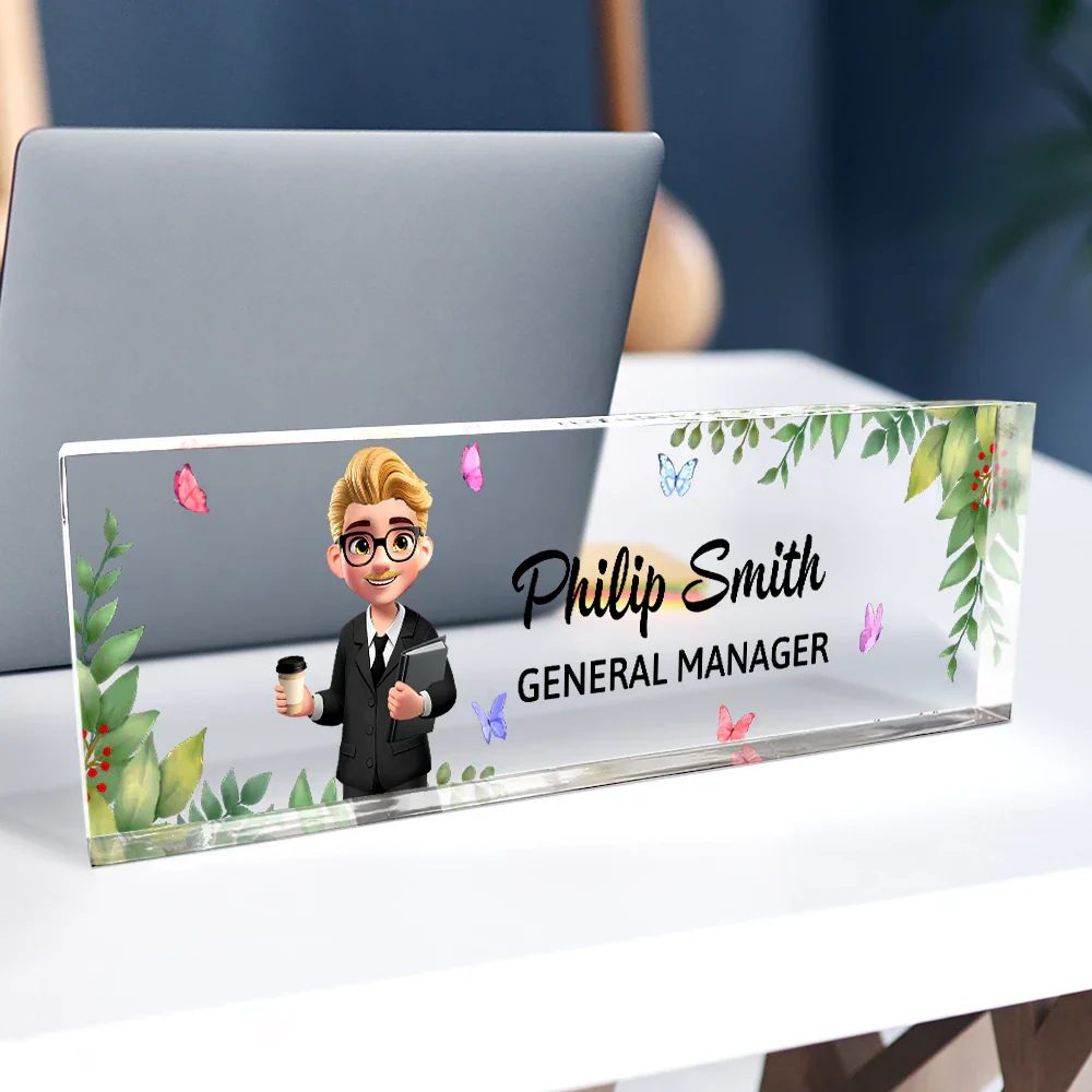 3D Effect Woman Man Office Floral - Personalized Desk Name Plate - Image 2