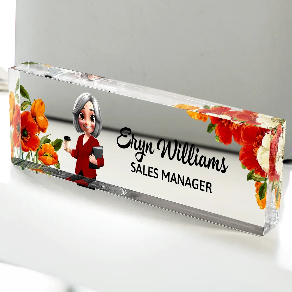 3D Effect Woman Man Office Floral - Personalized Desk Name Plate - Image 4
