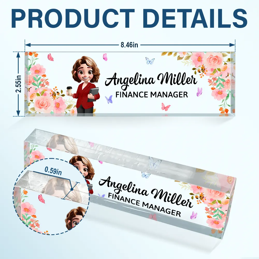 3D Effect Woman Man Office Floral - Personalized Desk Name Plate - Image 5