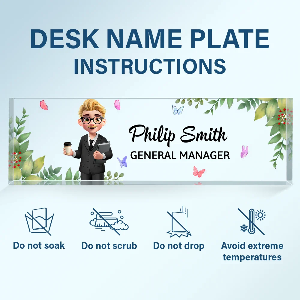 3D Effect Woman Man Office Floral - Personalized Desk Name Plate - Image 6