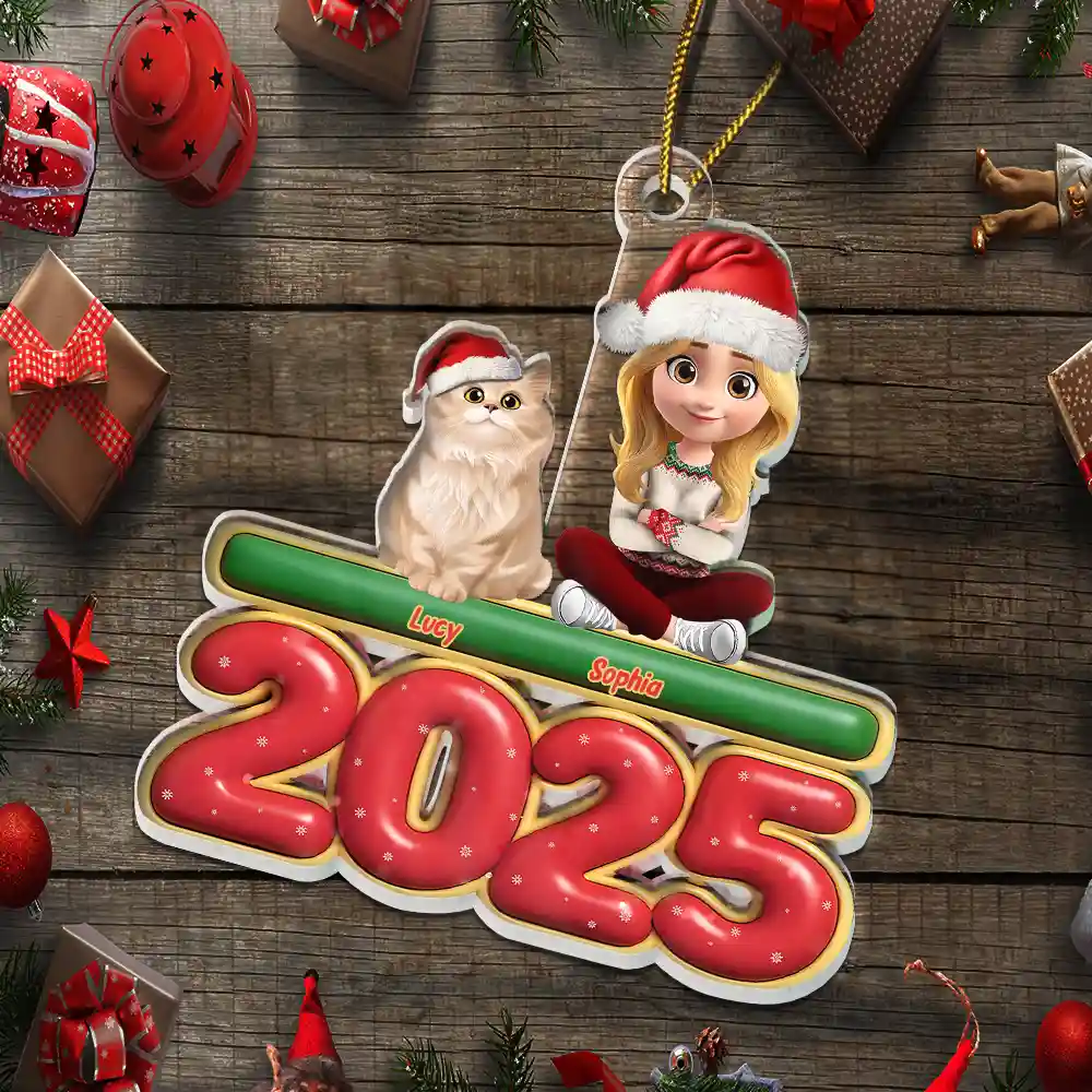 3D Effect Woman Man Sitting With Cats - Personalized Custom Shaped Acrylic Ornament - Image 6