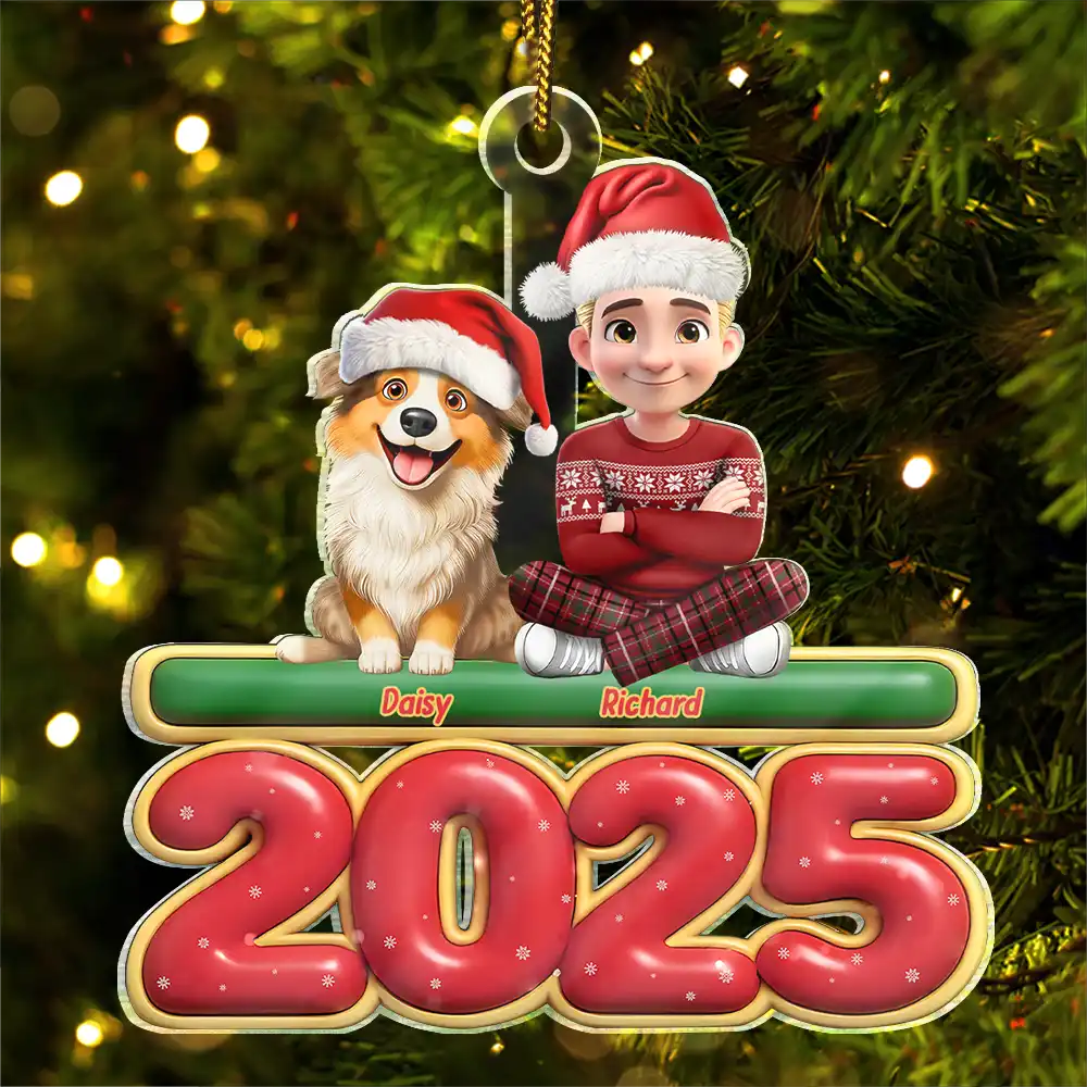 3D Effect Woman Man With Dogs Christmas - Personalized Custom Shaped Acrylic Ornament - Image 2