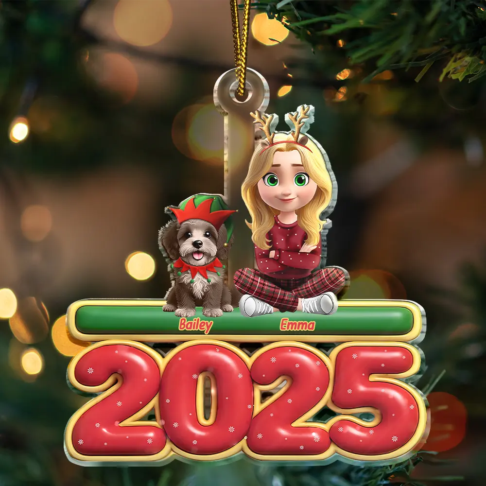 3D Effect Woman Man With Dogs Christmas - Personalized Custom Shaped Acrylic Ornament - Image 4