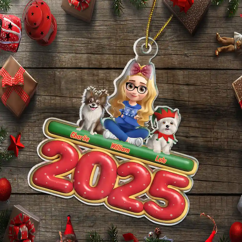3D Effect Woman Man With Dogs Christmas - Personalized Custom Shaped Acrylic Ornament - Image 6