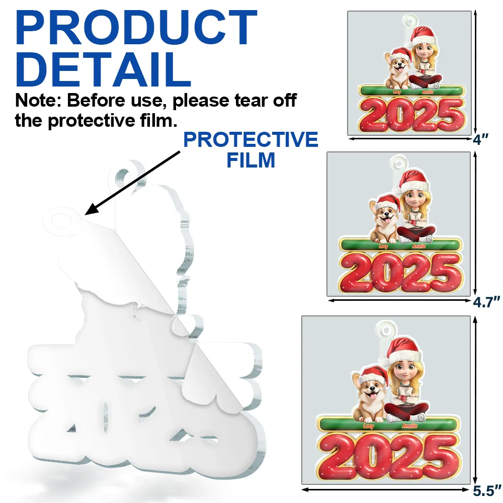3D Effect Woman Man With Dogs Christmas - Personalized Custom Shaped Acrylic Ornament - Image 7