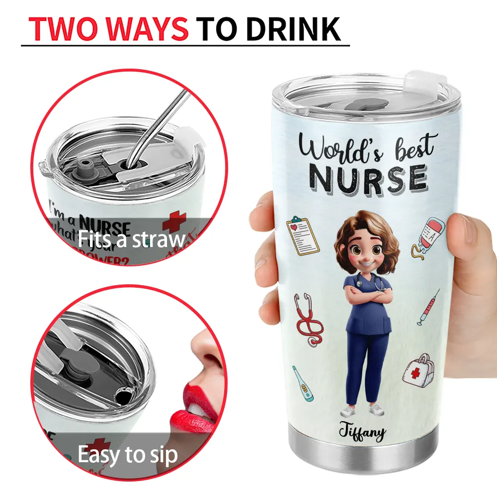 3D Effect World's Best Nurse - Personalized Tumbler - Image 4