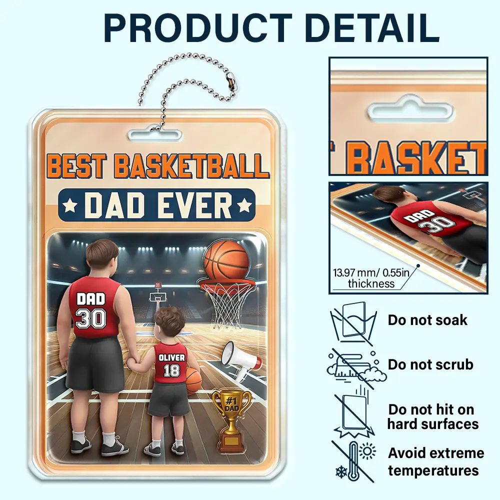 3D Figure Best Basketball Dad Ever - Personalized Acrylic Car Hanger - Image 5