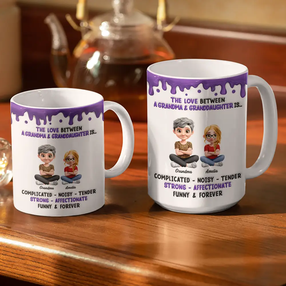 3D Inflated Effect Mom & Daughter Complicated Noisy Tender - Personalized White Edge-to-Edge Mug - Image 3
