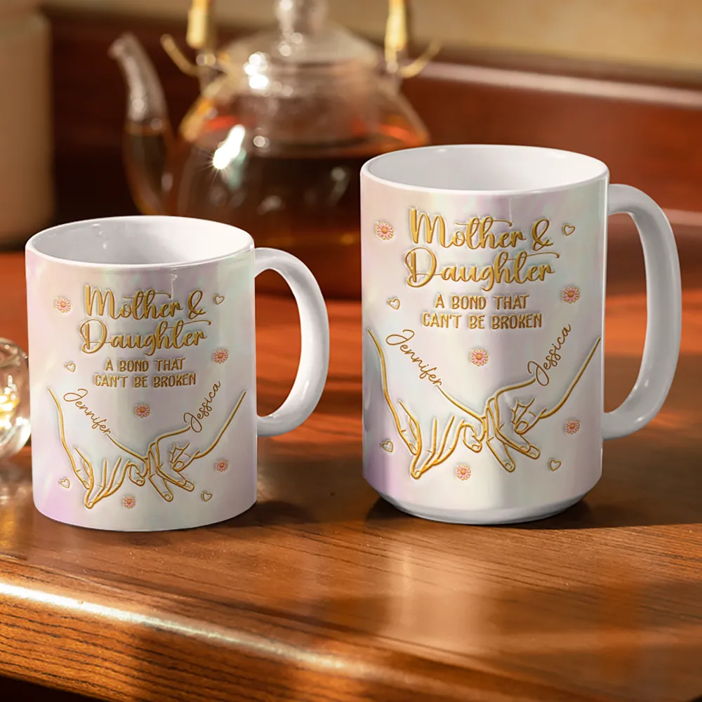 3D Inflated Effect Mother & Daughter A Bond That Can't Be Broken - Personalized White Edge-to-Edge Mug - Image 3