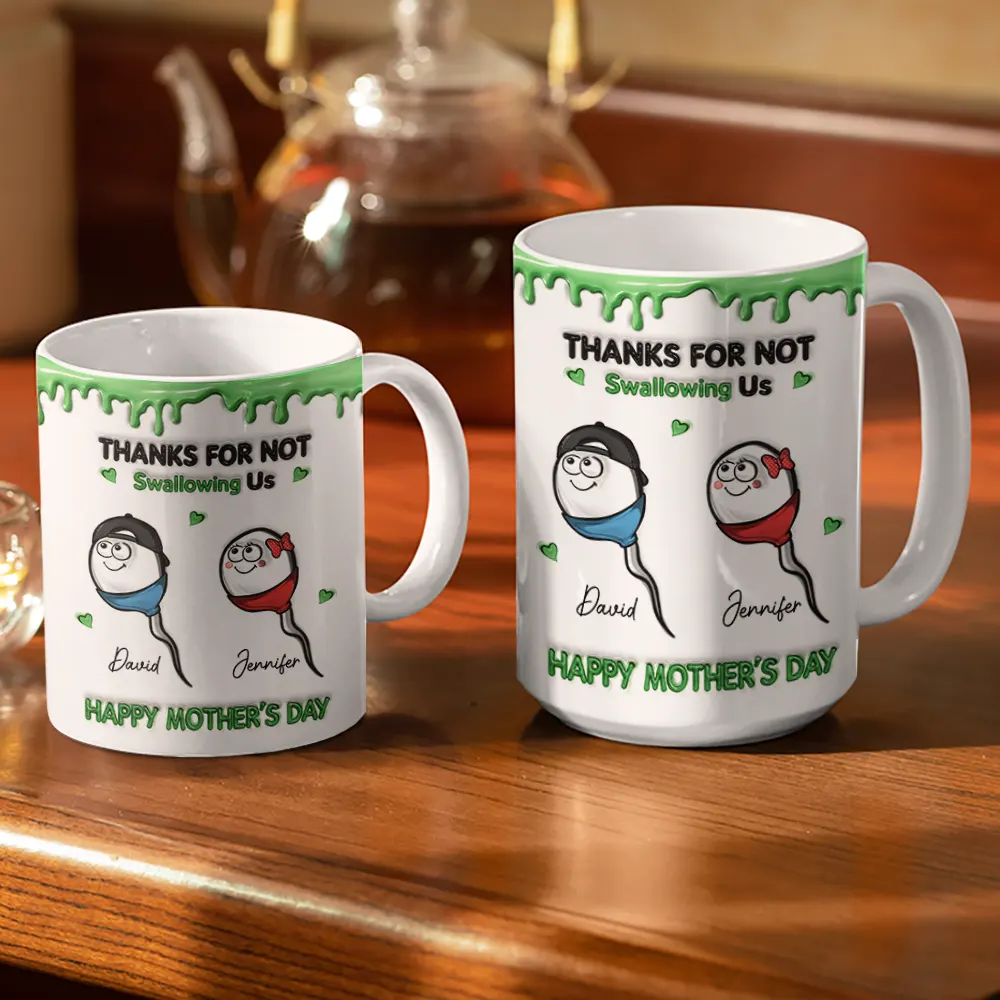 3D Inflated Effect Thanks For Not Swallowing Us - Personalized White Edge-to-Edge Mug - Image 3