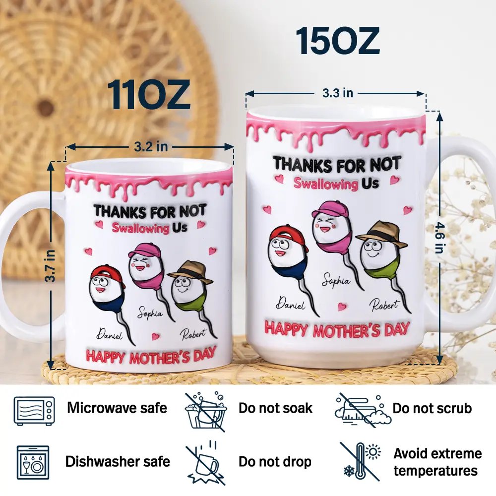 3D Inflated Effect Thanks For Not Swallowing Us - Personalized White Edge-to-Edge Mug - Image 5