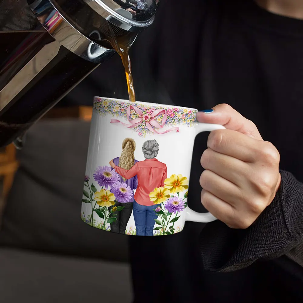 3D Inflated Effect Watching You Be A Mom Mom Daughter - Personalized White Edge-to-Edge Mug - Image 4