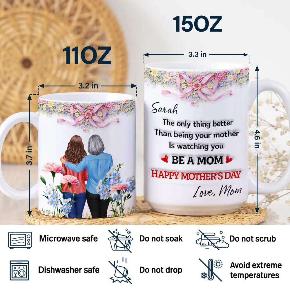 3D Inflated Effect Watching You Be A Mom Mom Daughter - Personalized White Edge-to-Edge Mug - Image 5