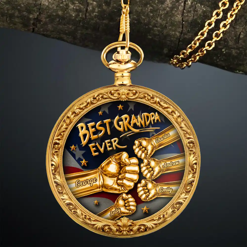 3D Metal Effect Best Dad Grandpa Ever - Personalized Pocket Watch - Image 3