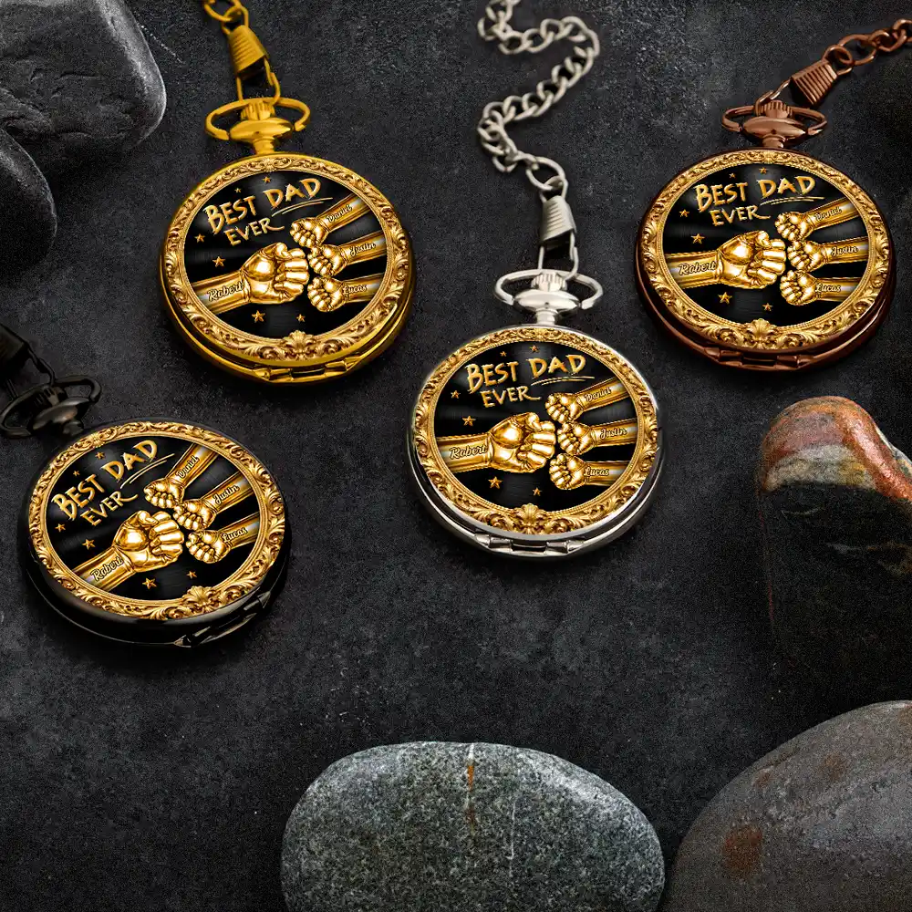 3D Metal Effect Best Dad Grandpa Ever - Personalized Pocket Watch - Image 5