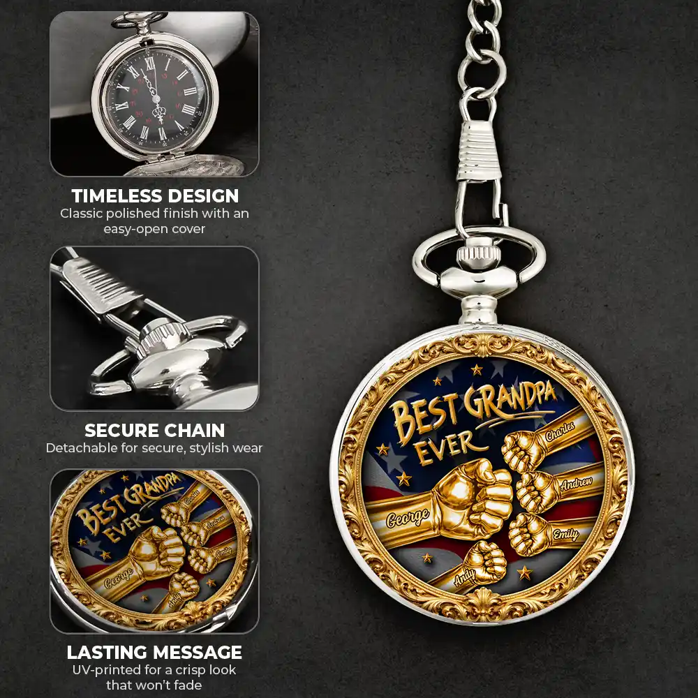 3D Metal Effect Best Dad Grandpa Ever - Personalized Pocket Watch - Image 6