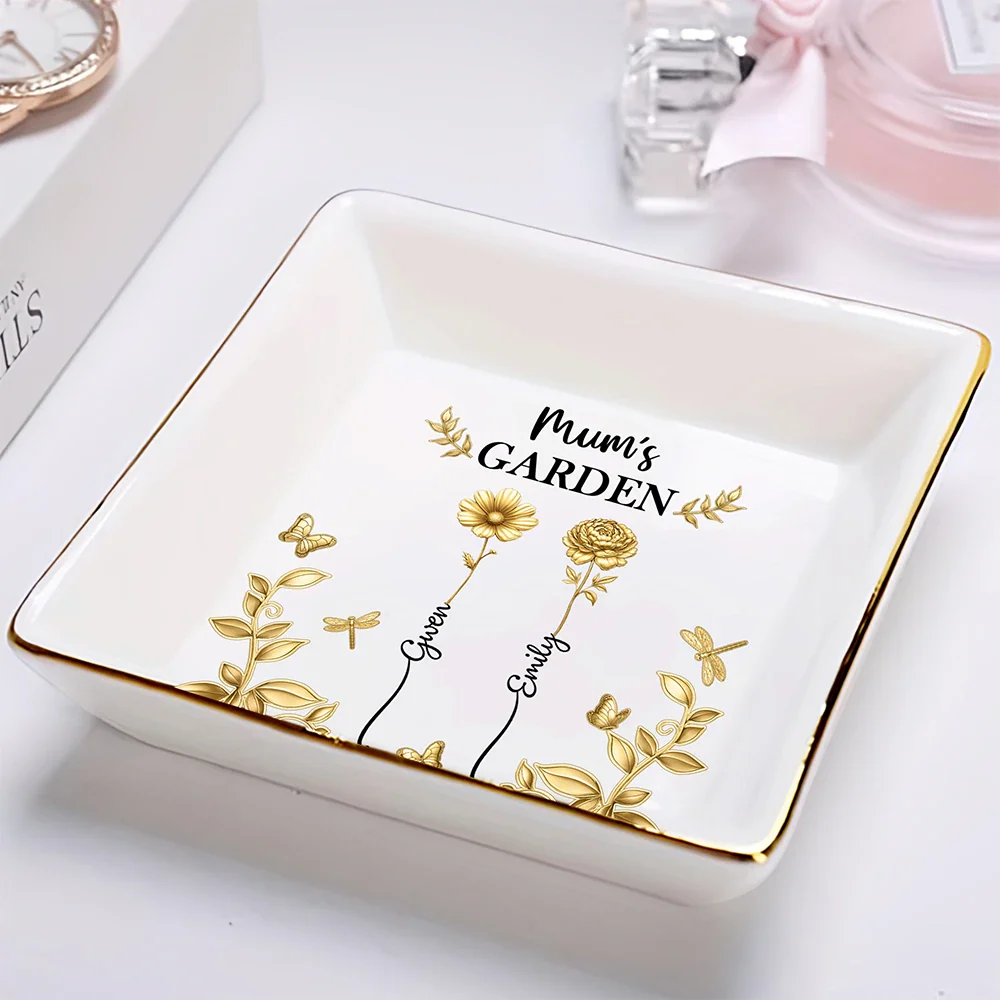 3D Metal Effect Birth Month Flowers Grandmas Moms Garden - Personalized Ring Dish - Image 2