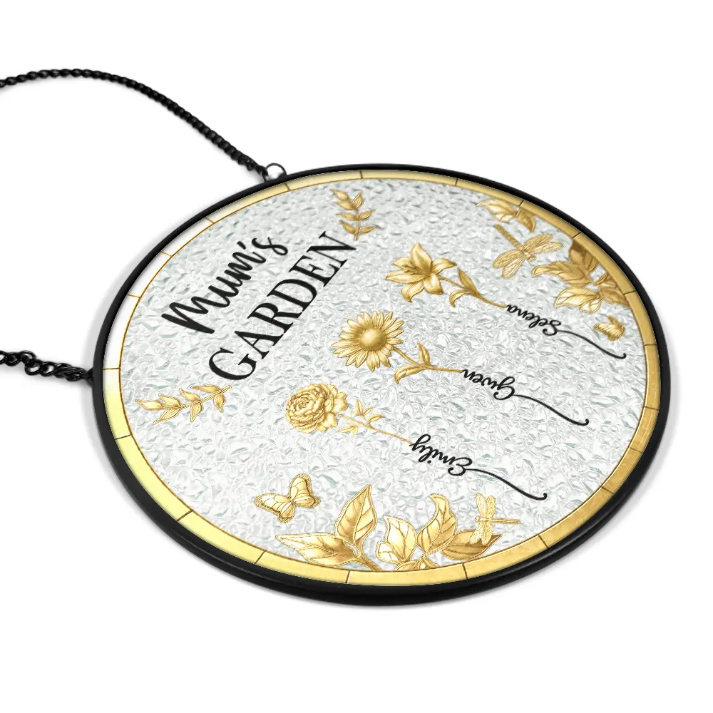 3D Metal Effect Birth Month Flowers Grandmas Moms Garden - Personalized Stained Glass Window Hanging Suncatcher - Image 2