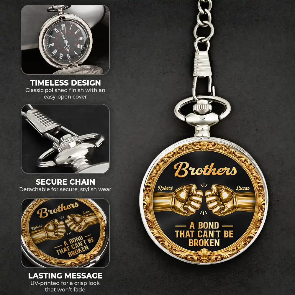 3D Metal Effect Brothers A Bond That Can't Be Broken - Personalized Pocket Watch - Image 6