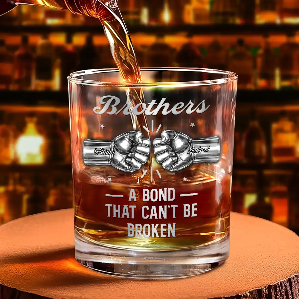 3D Metal Effect Brothers A Bond That Can't Be Broken - Personalized Whiskey Glass - Image 4